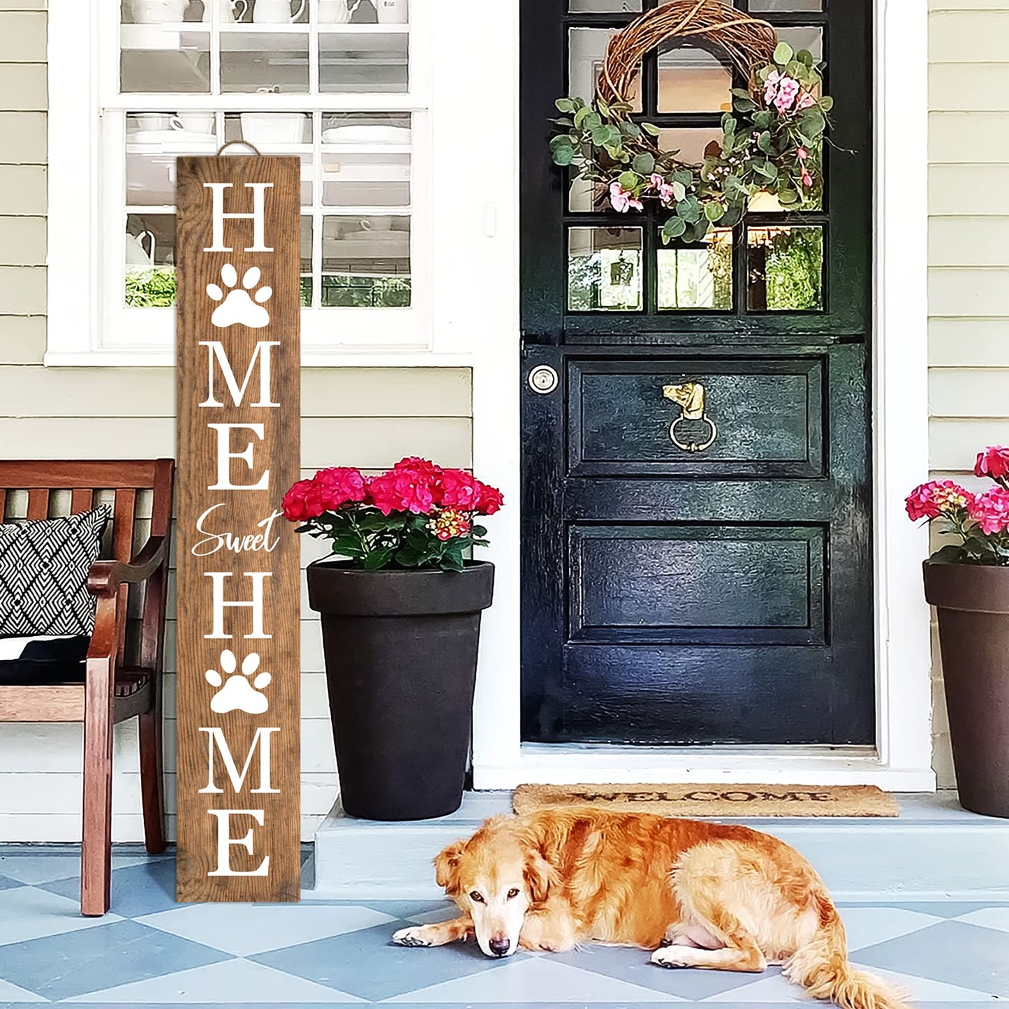Home Sweet Home Wooden Porch Sign 47" Welcome Cat Dog Sign for Home Front Door Yard Front Porch Standing Farmhouse Home Decoration