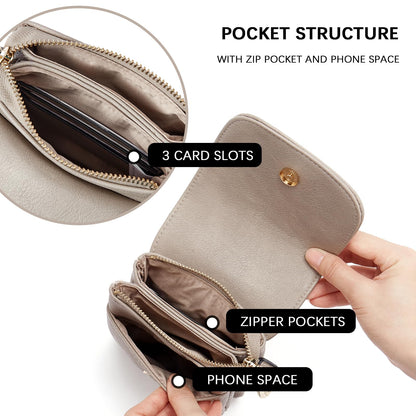 BOSTANTEN Vegan Leather Small Crossbody Bags for Women Designer Cell Phone Bag Wallet Purses Adjustable Strap Retro Grey