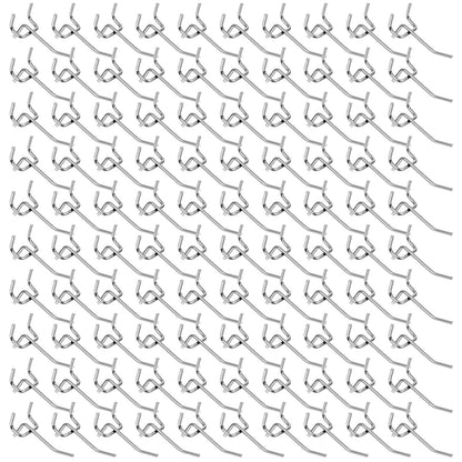 Meyeyaia 100 Pcs Pegboard Hooks 2 Inch Peg Board Shelving Hooks Peg Board Organizer Accessories Pegboard Wall Display Hanging Holders for 1/8 and 1/4 Garage Storage Organizer Tools (Silver)