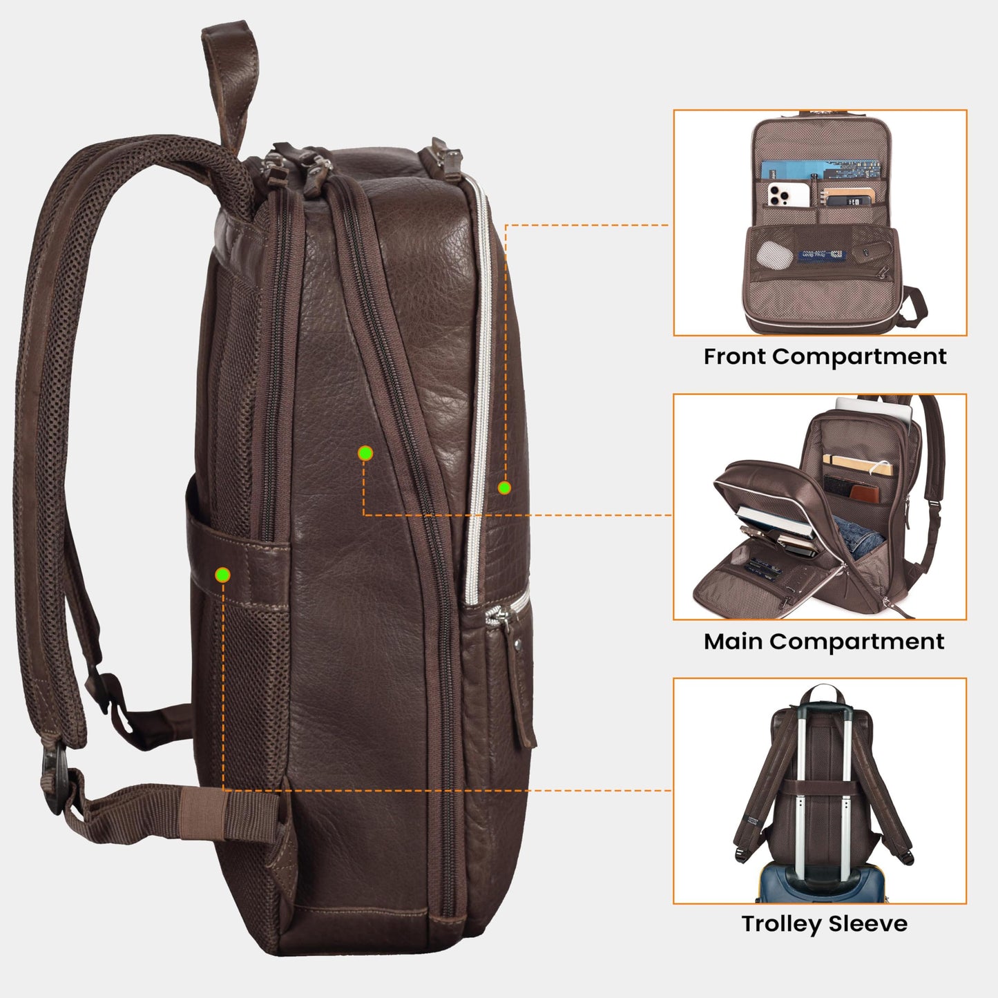 LEATHER VILLAGE Leather Laptop Backpack for Men | Chocolate Brown | Slim Professional Business Bag Fits 15.6”-Laptop | Water-Repellent Work & Travel Daypack with Trolley Strap