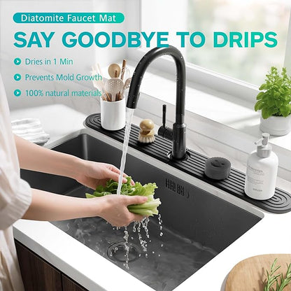 Stone Faucet Mat for Kitchen Sink – Diatomite Fast-Drying Stone Tray, Faucet