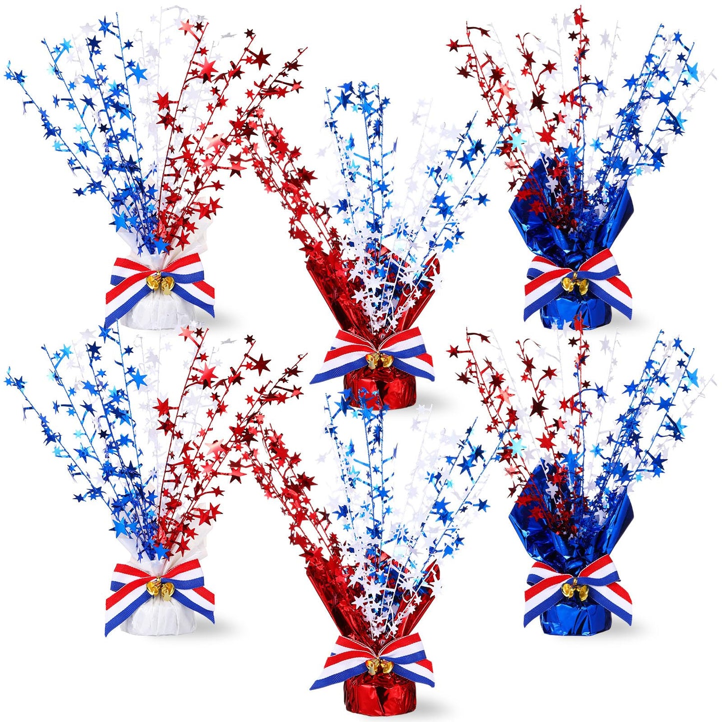 Suncalla 6 Pack 4th of July Table Centerpiece Decoration Red White Blue Patriotic Decorations Metallic Stars Centerpieces for 250th Anniversary Independence Day American Decor