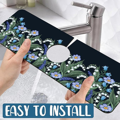 Blooming Lilies Kitchen Sink Splash Guard Faucet Mat Valley Lilies Flowers