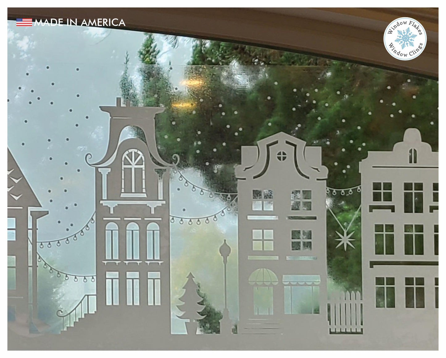 47" White Christmas Window Cling. Dickens Village Street Scene Window Border Christmas Decoration. Snowy Winter Reusable Non-Adhesive Holiday Window Stickers and Door Decor. Made in America.