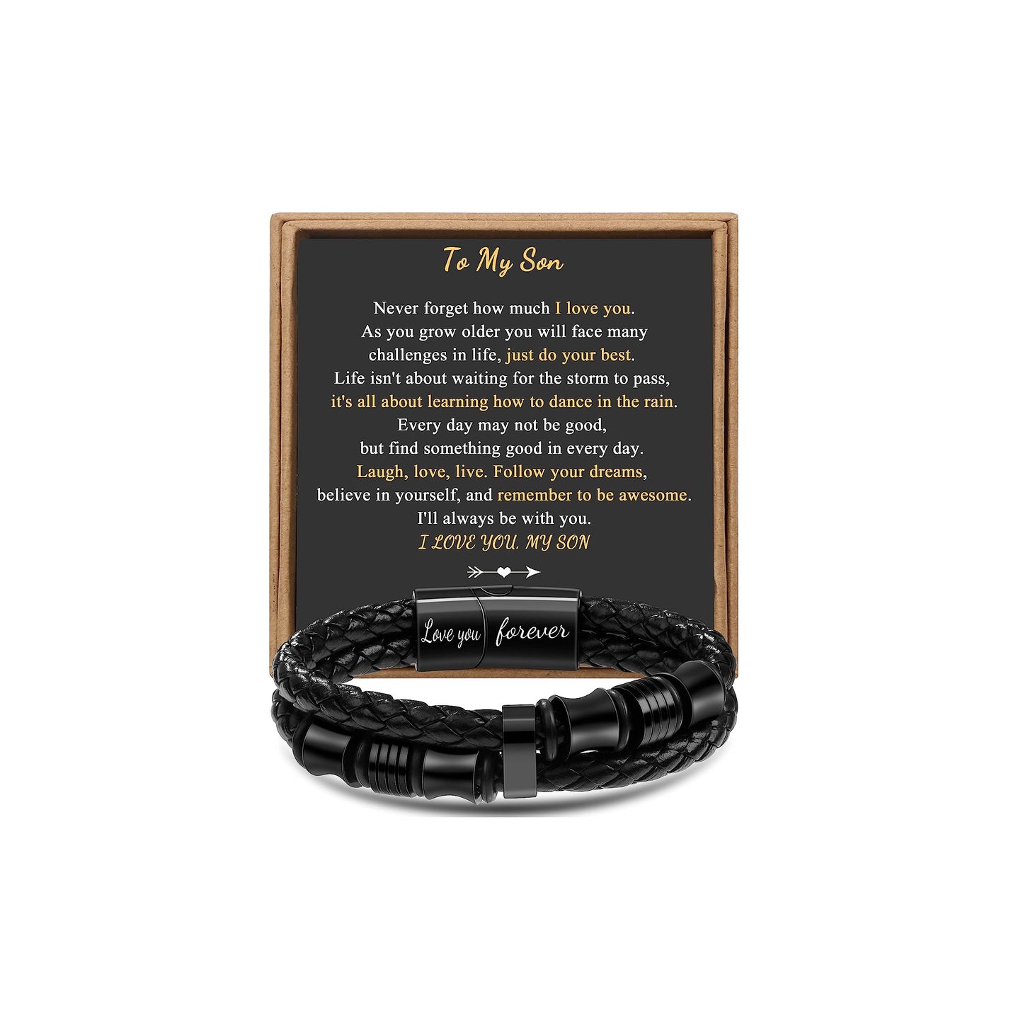 JoycuFF Gifts for Son from Dad Mom Leather Bracelet Gifts for Men Birthday Gift for Son Bracelet from Mom Black Layered Bracelets Engraved I Love You Forever Braied Cuff Graduation Gift