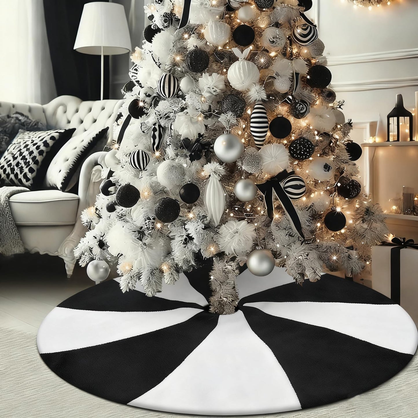 yuboo Black and White Tree Skirt, 48" Large Lollipop Tree Skirt for 6-7.5 FT Artificial Trees, Halloween Christmas Tree Decorations Ornaments, Spring Easter Holiday Party Xmas Tree Mat