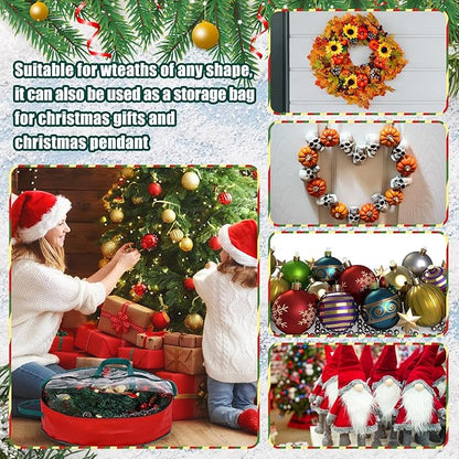 Shappy 12 Pcs Christmas Wreath Storage Bag Clear Wreath Box Wreath Storage Containers with Clear Window and Handle Christmas Garland Storage Containers for Xmas Holiday Seasonal Storage (24 Inch)