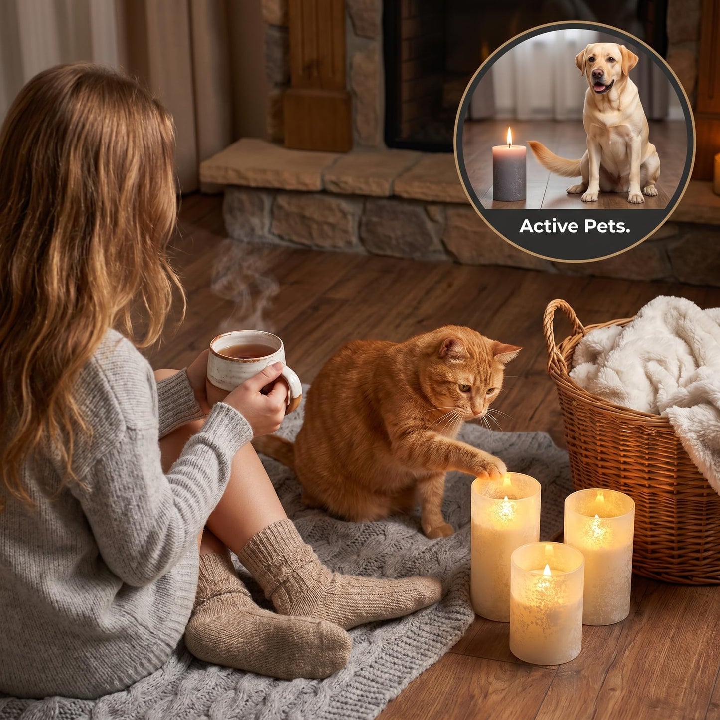 VENTA Frosted Glass LED Candles, Set of 3 | Warm Amber Flickering Pillar Candles with Remote | Creates Cozy, Relaxing Hygge Ambiance for Bedroom & Living Room