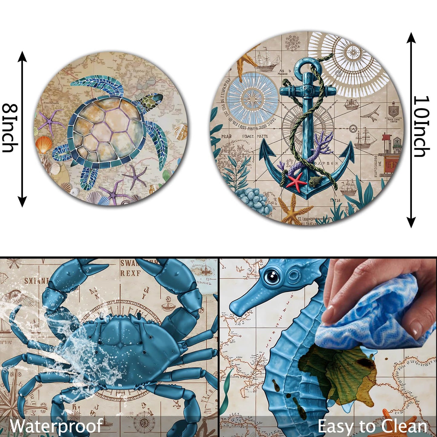 Tucocoo Anchor Electric Stove Burner Covers, Set of 4 Round Seahorse Ocean Animals Stove Burner Covers, 8Inch 10Inch,Crab Gas Stove Burner Covers,Metal Stove Burner Cover,Funny Cooktop Kitchen Decor