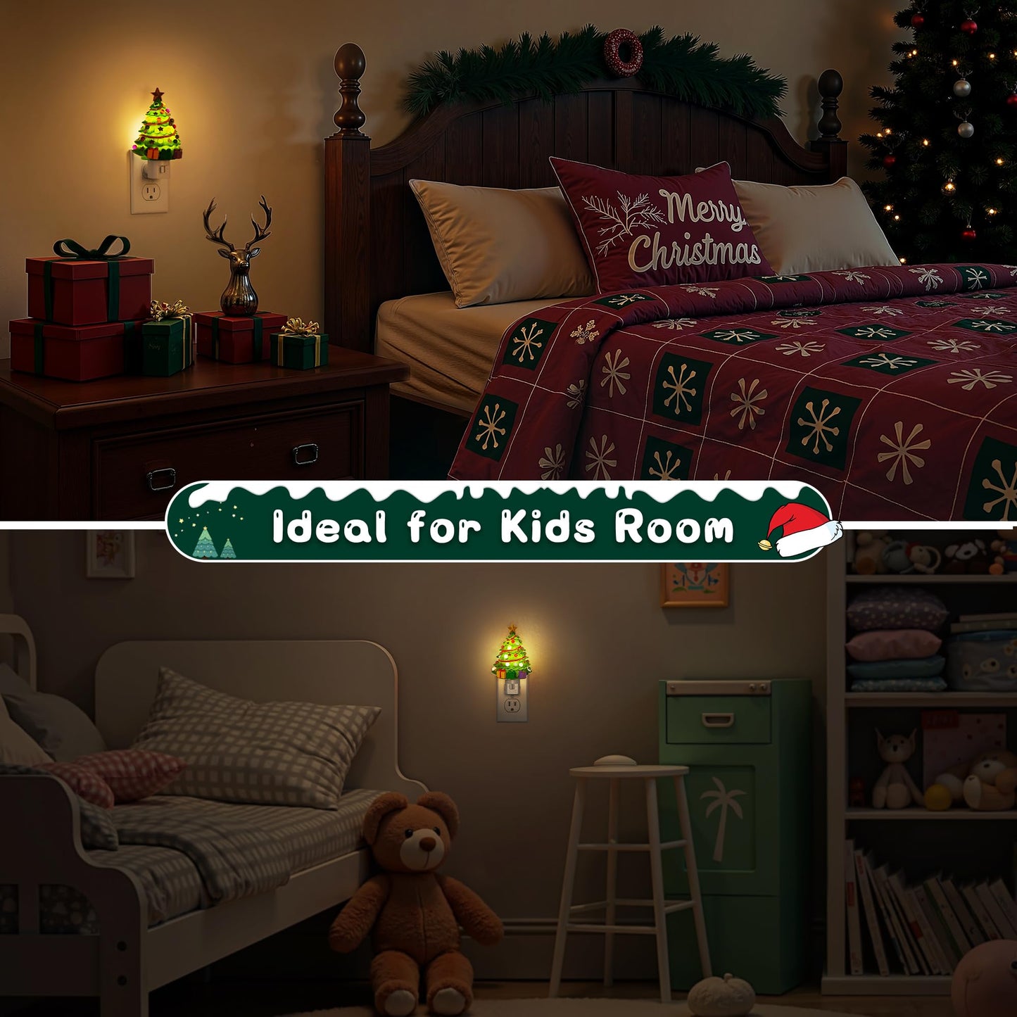 L LOHAS LED Christmas Tree & Snowman Night Light, 3000K Warm White Plug-In Resin Nightlight, 360° Rotatable for Kids Room, Holiday Party & Home Decor, 1 Pack