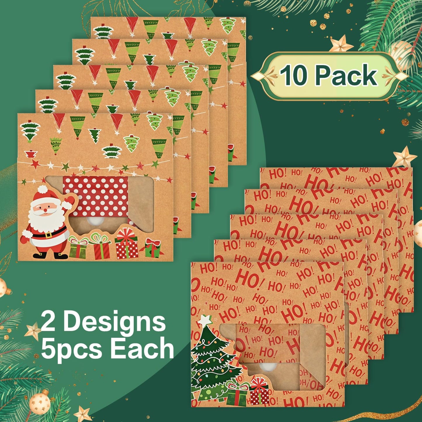 LORRIC Christmas Cookie Boxes, Large Holiday Treat Tins with Lids, Bakery Gift Boxes, Candy & Cookie Containers, Bulk 10 Pack Kraft