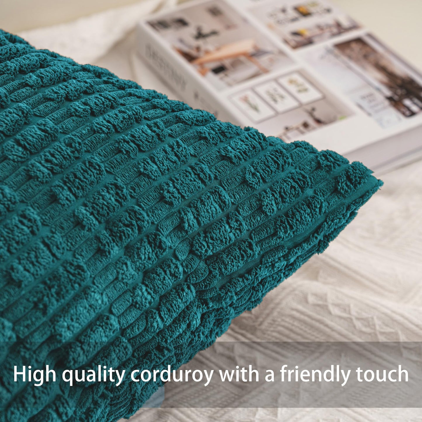 Aegero Pack of 2 Corduroy Decorative Throw Pillow Covers 18x18 Inch Soft Striped Pillow Covers Modern Farmhouse Home Decor for Sofa Living Room Couch Bed（Turquoise）