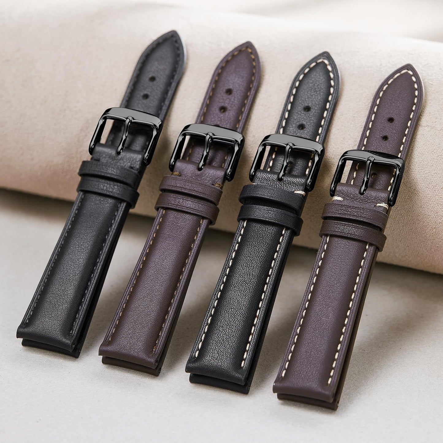 Afany Leather Watch Band 19mm for Men and Women, Quick Release Watch Strap, Black Replacement Watchband
