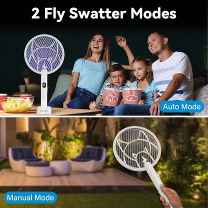 Nymrix Electric Fly Swatter Racket,2 in 1 Mosquito Bug Zapper 4100V Handheld Mosquito Killer with 1800 mAh Rechargeable Battery, Purple Light and 3-Layer Safety Mesh for Indoor Outdoor Grey Two-Pack