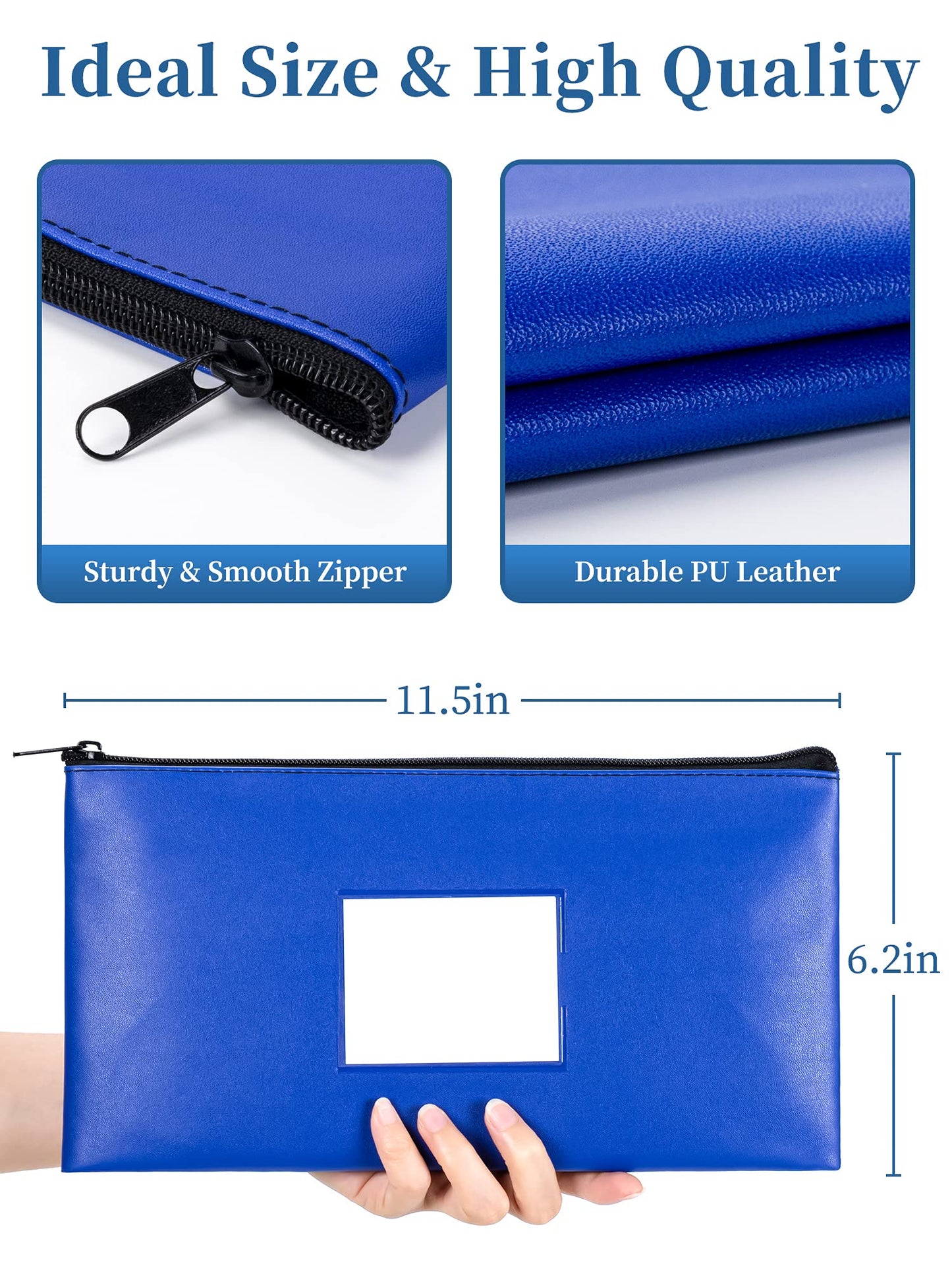 SMARTAKE 10-Pack Bank Deposit Money Bags with Zipper, Leather Bags Wallet Pouches with Label, Makeup Bags, for Cash, Coins, Cosmetics, Invoice, Bills, Tools, 11.5 x 6.2 Inches (Blue)