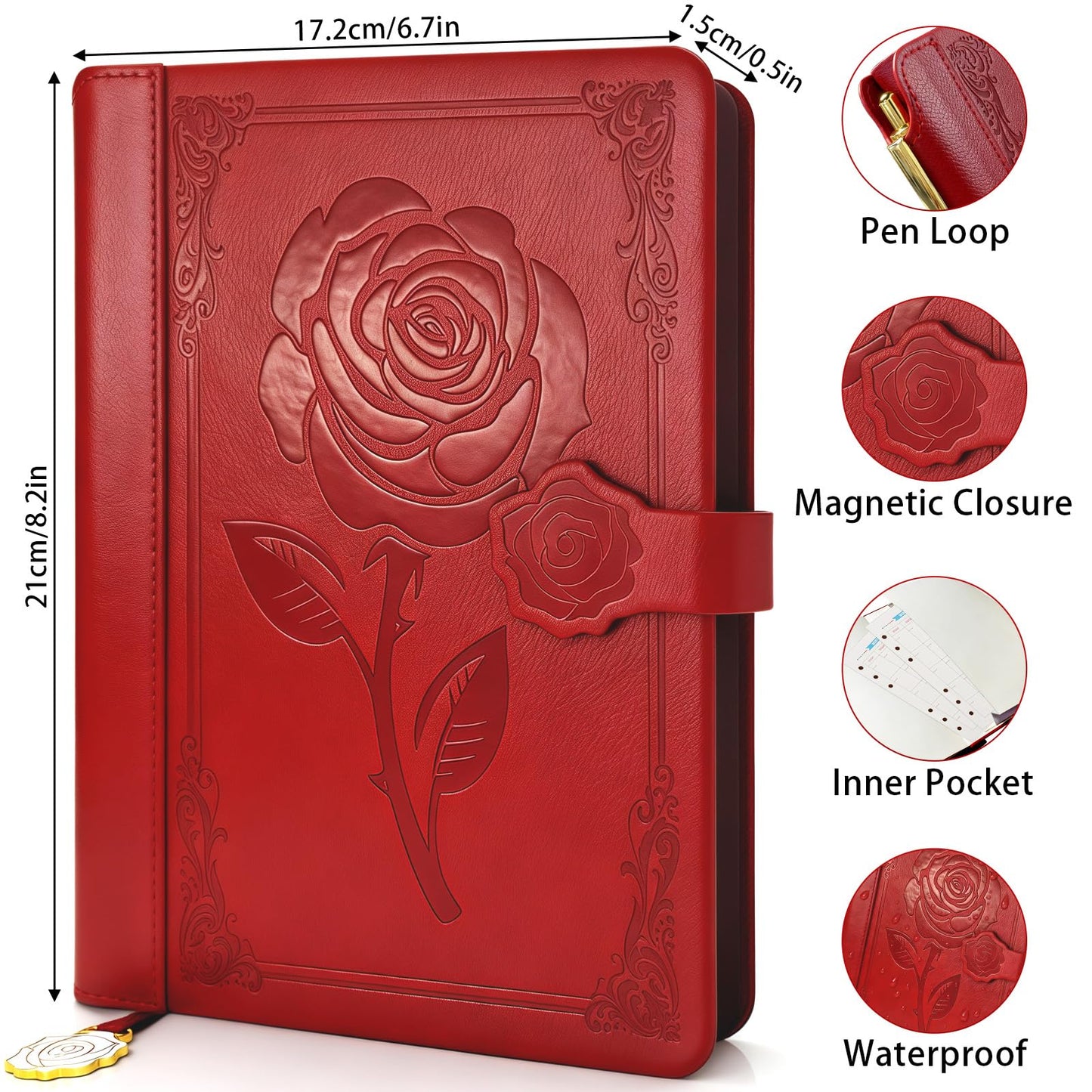 Aocii leather Journal for Women, A5 lined Daily Journal Notebook, Pretty Journaling for Writing, Hardcover Vintage Travel Journals, 224 Pages, Pen included (burgundy)