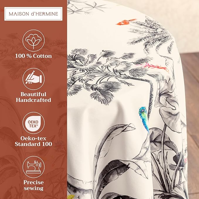 Maison d' Hermine Table Cloth Round Table 100% Cotton 63 Inches Fall Tablecloth Reusable Everyday Use for Thanksgiving Christmas Decorations Dining Farmhouse Party (Amazonia)