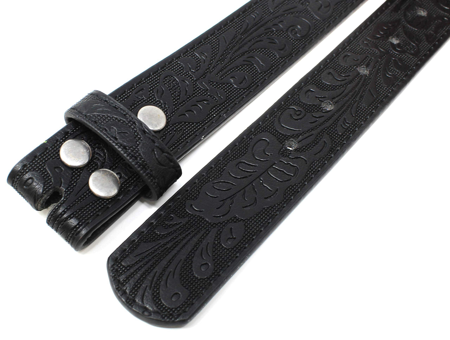BC Belts Womens Leather Belt Strap with Embossed Western Scrollwork 1.25" Wide with Snaps (Black-M)