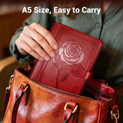 Aocii leather Journal for Women, A5 lined Daily Journal Notebook, Pretty Journaling for Writing, Hardcover Vintage Travel Journals, 224 Pages, Pen included (burgundy)