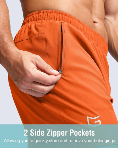 G Gradual Men's Athletic Running Shorts with Zipper Pockets Quick Dry 7"/ 5"/ 9" Workout Gym Shorts for Basketball Hiking(Orange,5S-New)
