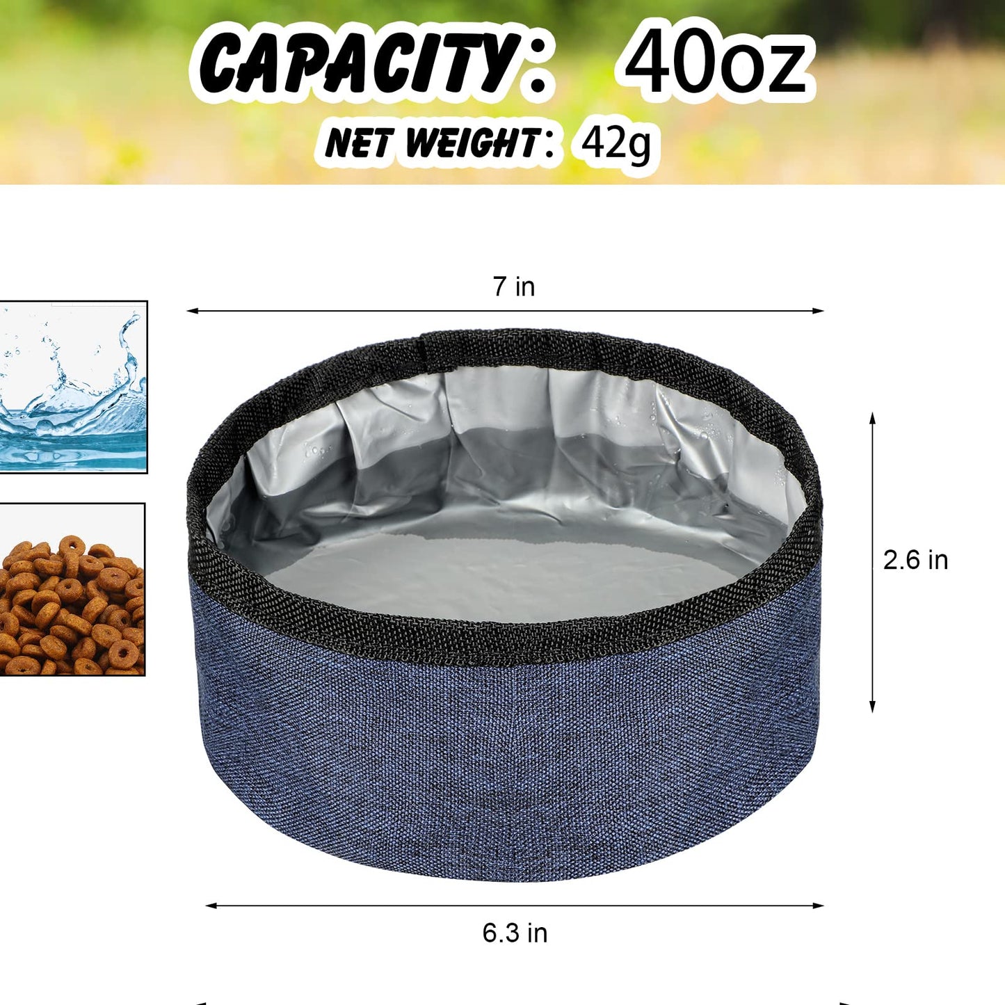 Meanplan 2 Pack Portable Dog Bowls Foldable Travel Dog Dish Portable Puppy Water and Food Bowl Pet Hiking Accessories for Small and Large Pets(Dark Blue,40 oz)