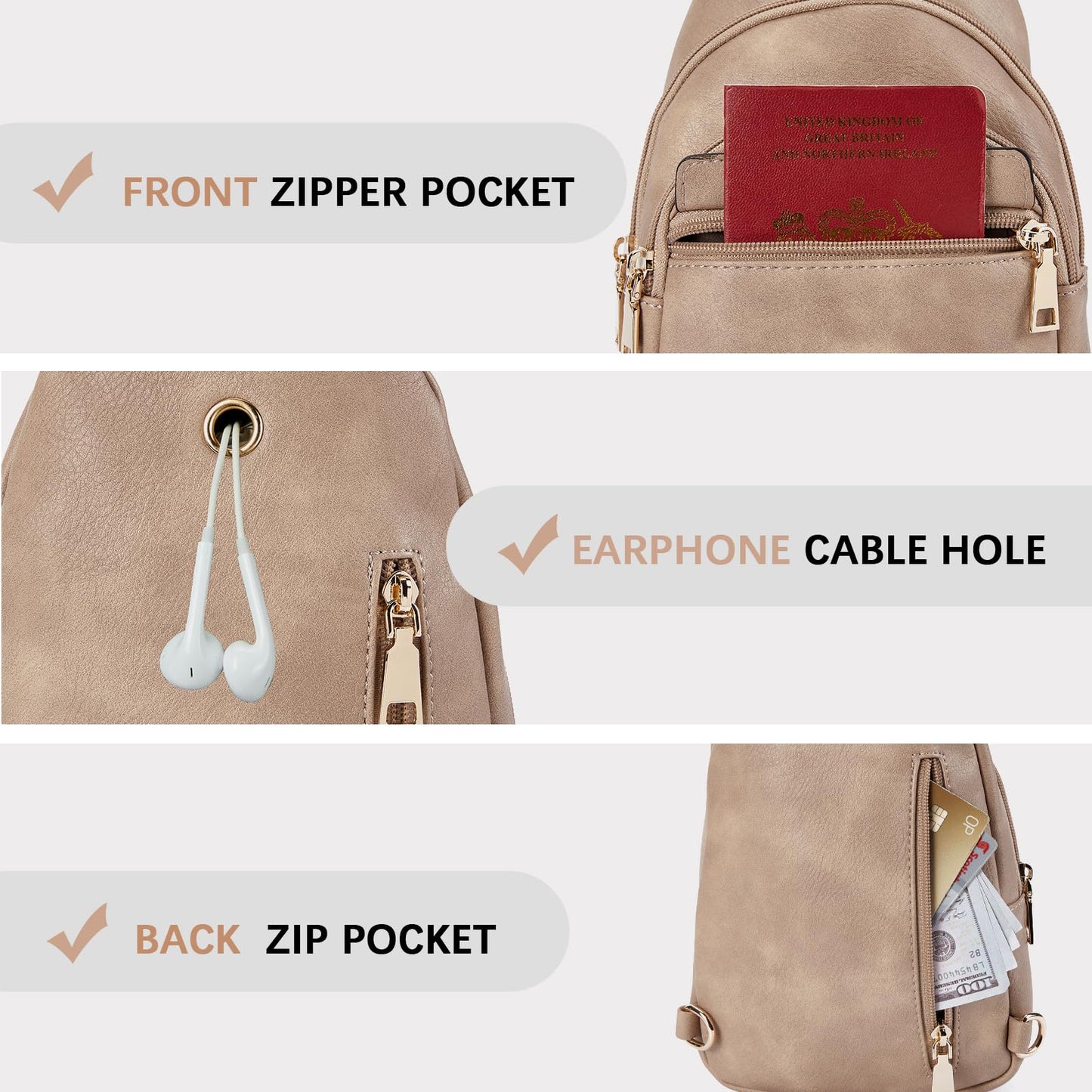 BOSTANTEN Small Sling Bag for Women Leather Crossbody Bags Fanny Pack Chest Bag for Travel, Light Brown