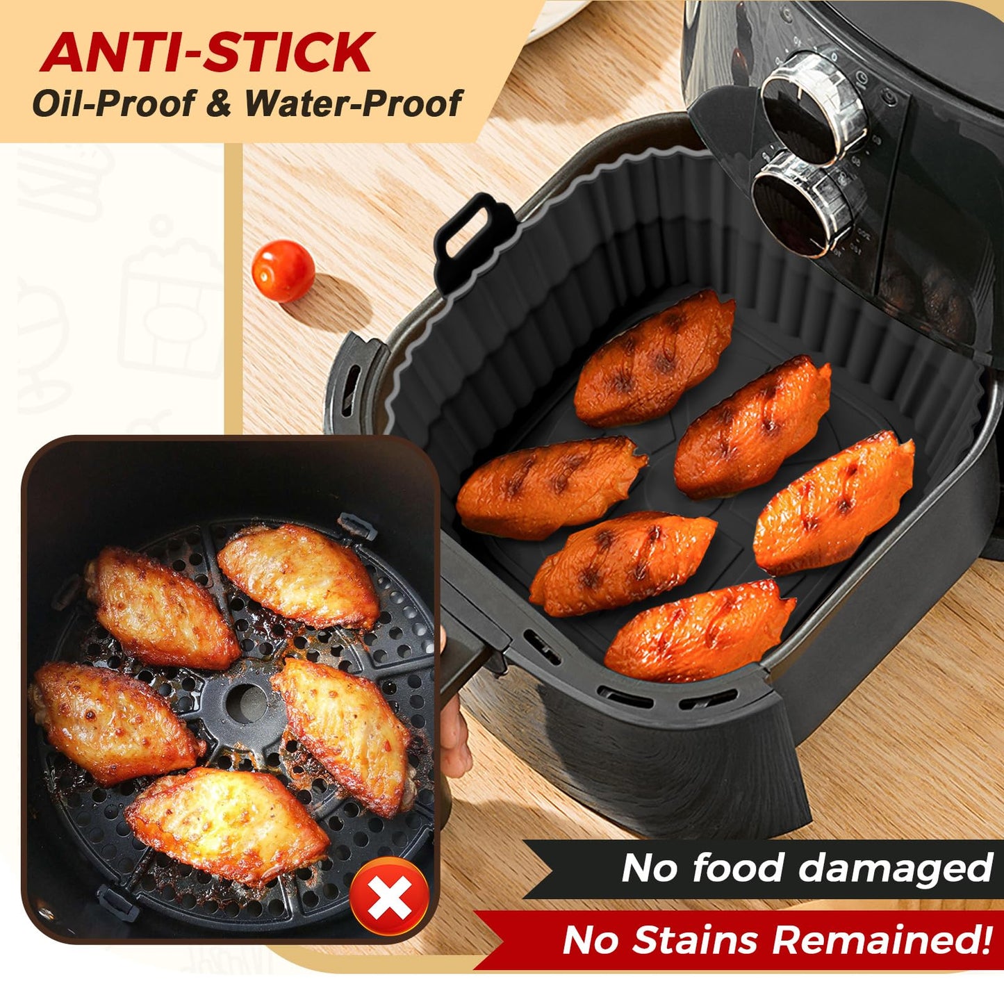 Buauty 3 Pack Air Fryer Silicone Liners 8inch Air Fryer Silicone Pot Reusable Food Grade Silicone Airfryer Liners Baking Basket Accessories Replacement of Flammable Disposable Parchment Paper