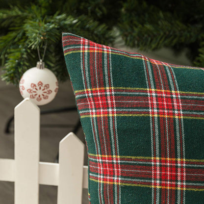 AQOTHES Pack of 2 Christmas Plaid Decorative Throw Pillow Covers Scottish Tartan Cushion Case for Farmhouse Home Holiday Decor Red and Green, 20 x 20 Inches