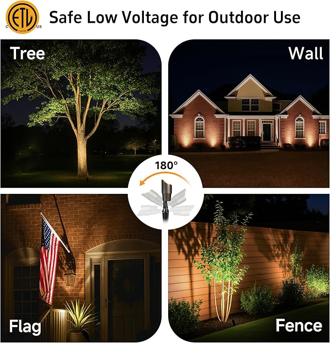 Gardenreet LED Low Voltage Spotlight - 12V AC/DC Bronze Outdoor Light Fixture, Brass Landscape Lights Hardwired, Weather Proof for Wall Wash Flag with Neutral White MR16 Removable Bulbs (10 Pack)