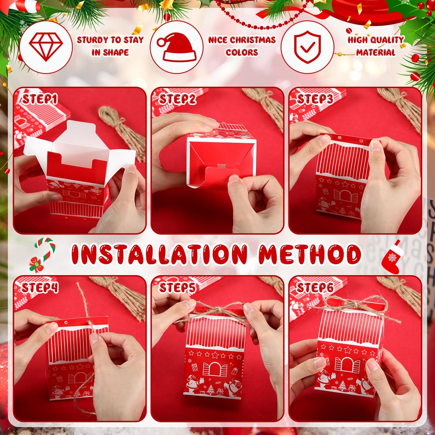 Zhanmai 48 Pcs Christmas Treat Boxes Candy Red Village Vintage Mini Gingerbread House Favor Box Christmas Party Paperboard Gift Boxes for Xmas Holiday Party Treat Cookie Goodie Snack Gift Packaging