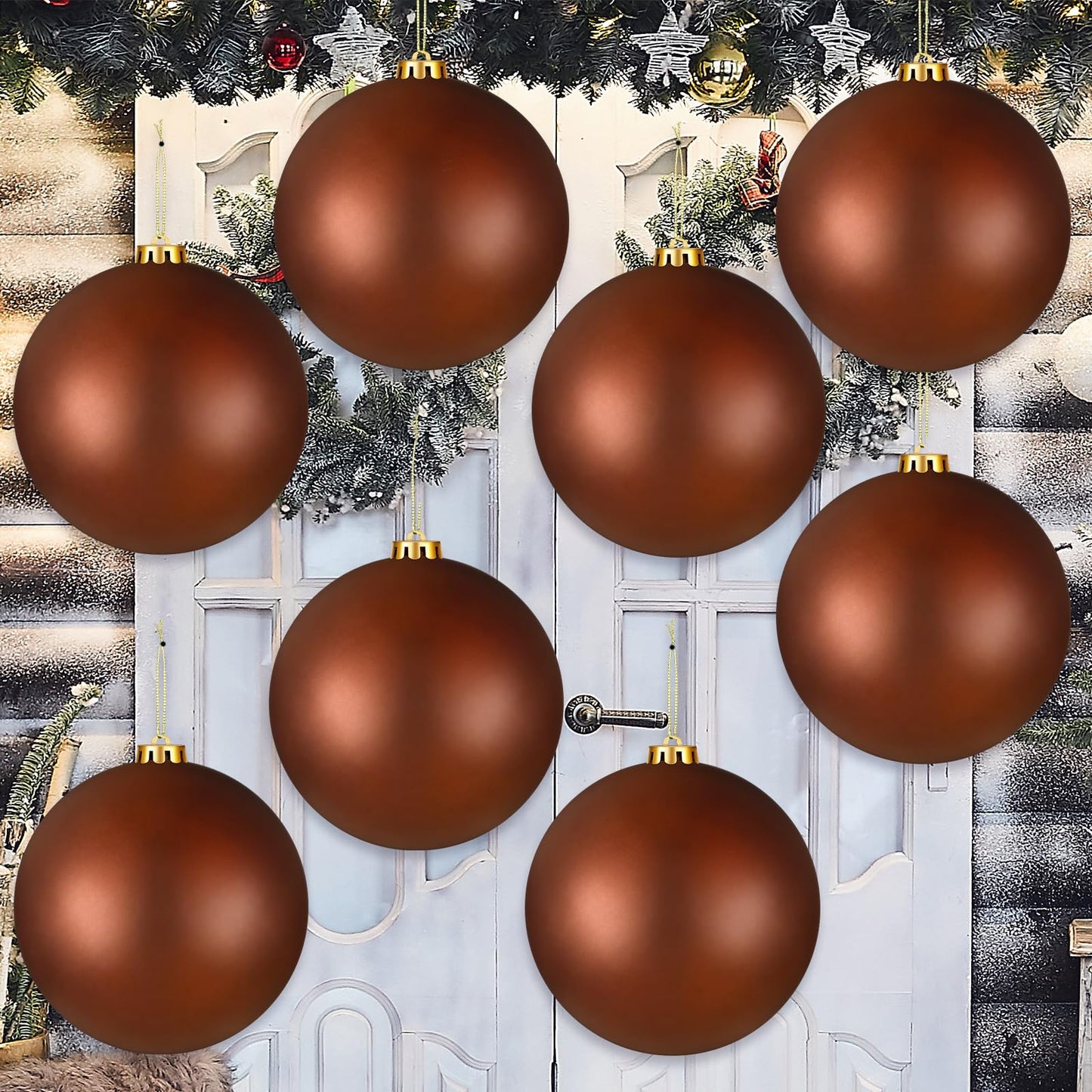 Wettarn 8 Pcs 6 Inch Brown Christmas Balls Ornaments Rustic Large Plastic Xmas Tree Hanging Ornaments Neutral Modern Xmas Giant Balls Decoration for Christmas Tree Lawn Yard Garden Party