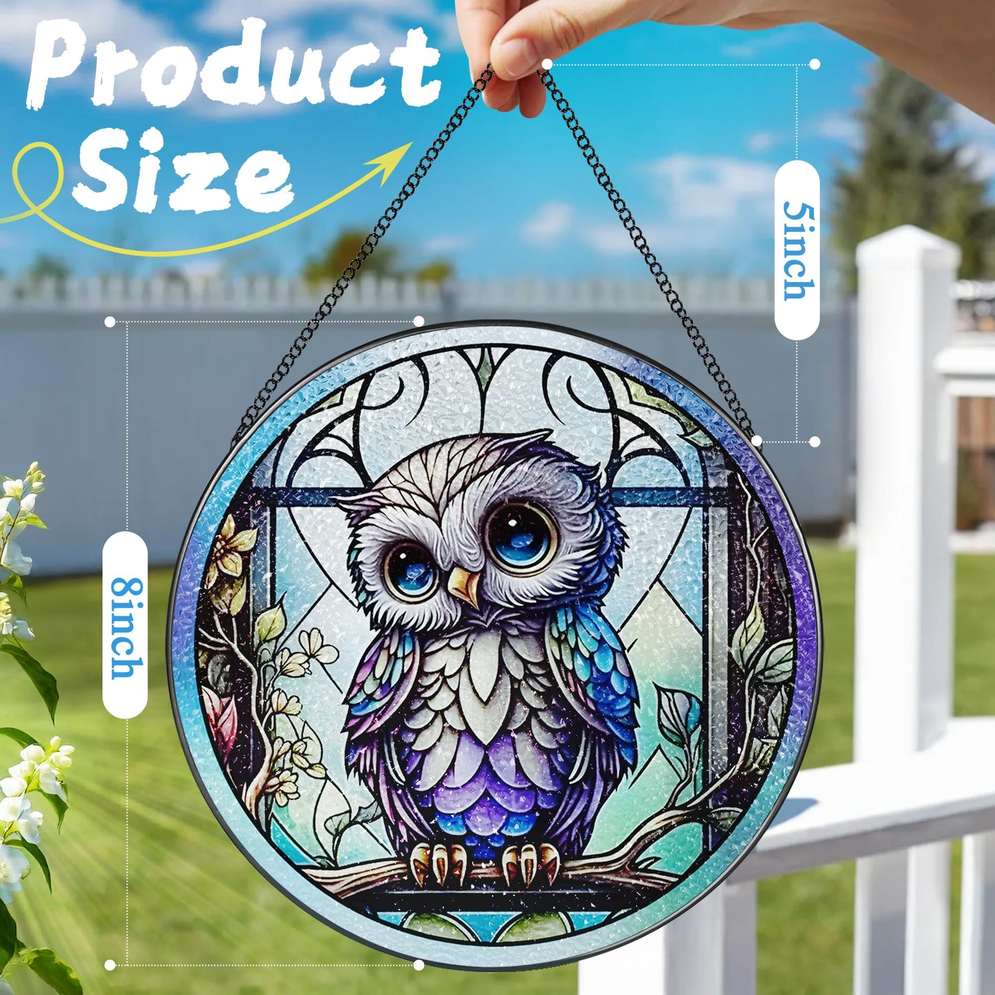8 Inch Stained Glass Suncatcher Ornament, DOUHASU Owl Sun Catchers Indoor Window, Stained Glass Window Hanging, Home Decor, Owl Lovers Gifts for Women, Men, Friend, Relative