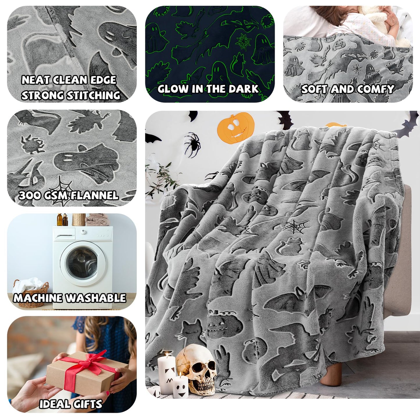 REXEO Throw Blanket Kids Soft Fleece Blankets Black Cat Halloween Throw Blanket 50"×60"