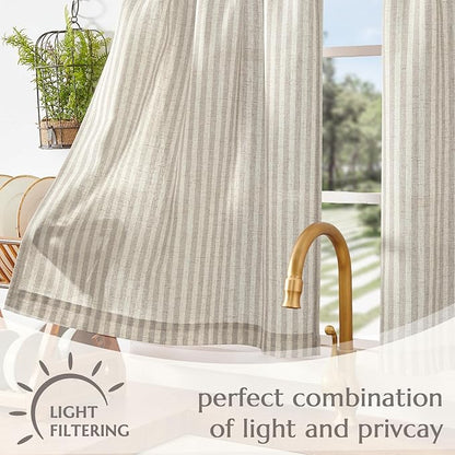 jinchan Striped Linen Kitchen Curtains 45 Inches Tier Curtains Farmhouse Modern Cafe Style Small Window Treatments Airy Light Filtering Rod Pocket for Living Room Bathroom 2 Panels Taupe Grey