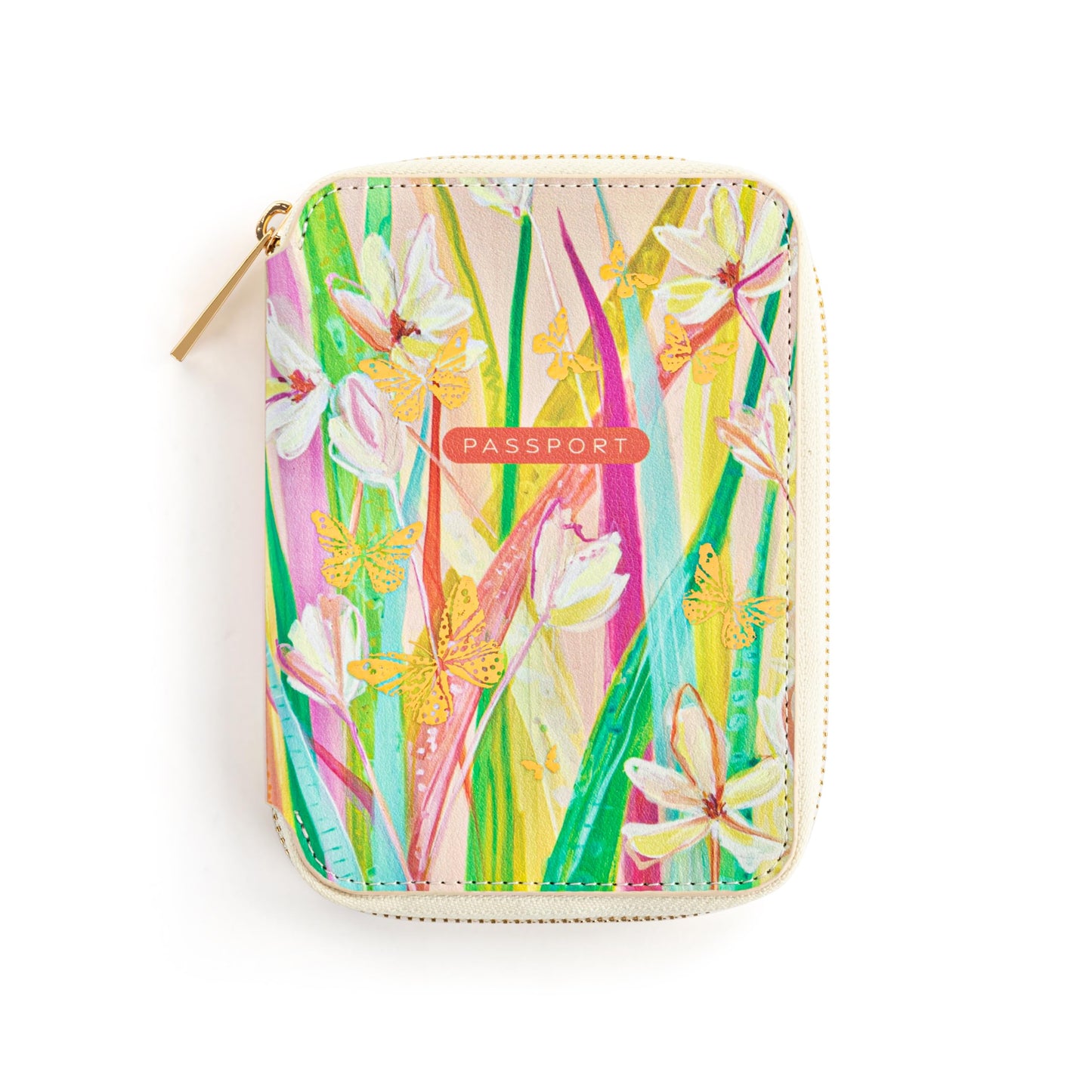 DEMDACO Passport Wallet With RFID Protection and Built In Tracker Holder 4 x 6 Inch Vegan Leather Floral Pink