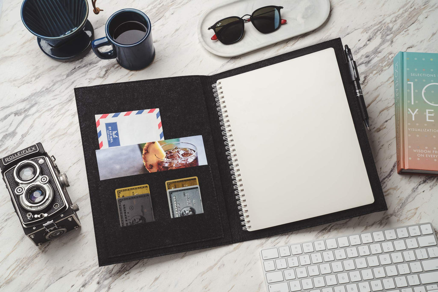 Eco-Friendly Folio Cover Compatible with Rocketbook, Moleskins, Notebooks and Journals - with Adjustable Pen Holder, Organizer Pockets, Business Card Holder - Letter Size 8.5 x 11(Carbon Gray)