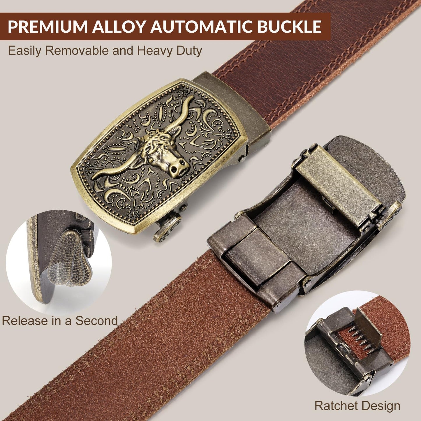 OZNDAS Mens Leather Belt, Ratchet Belts for Men Full Grain Leather Handmade, 100% Italian Top genuine Leather Dress Belts