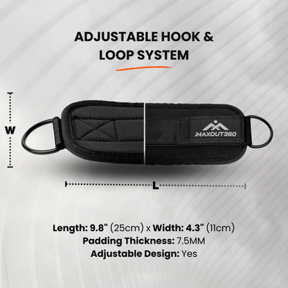MaxOut360 Gym Ankle Straps for Cable Machines, Thick Padded Ankle Cuff Cable Attachment for Booty Workouts, Kickbacks, Hip Abductors, Lower Body Exercises, Black Pair