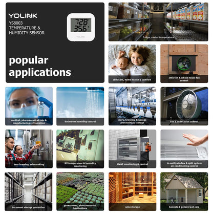 YoLink Smart Wireless Temperature & Humidity Sensor, 3-Pack, Wide Temp Range for Fridge, Green House, Pet Cage, App Alerts, Emails, Text/SMS alerts- Hub Required