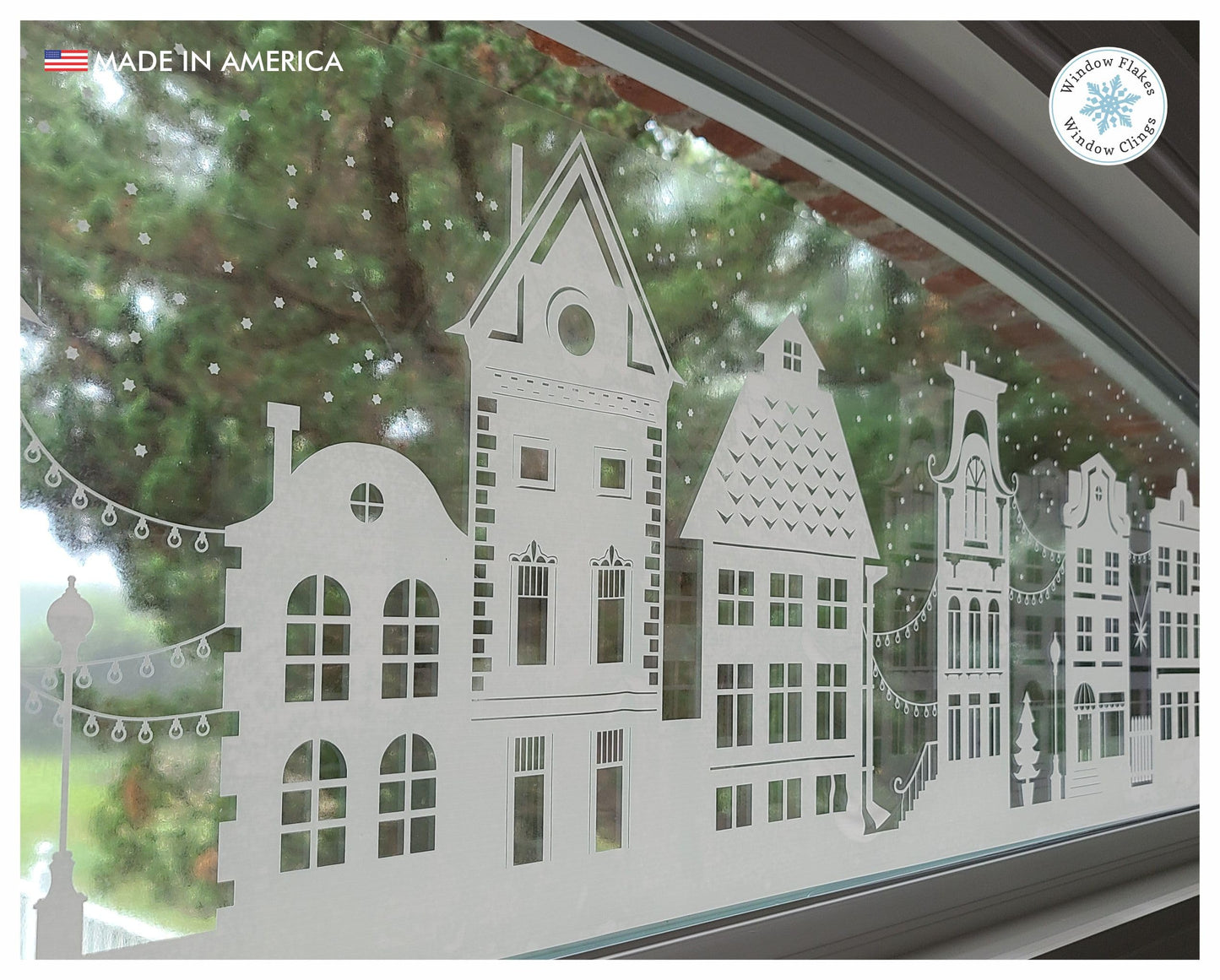 47" White Christmas Window Cling. Dickens Village Street Scene Window Border Christmas Decoration. Snowy Winter Reusable Non-Adhesive Holiday Window Stickers and Door Decor. Made in America.