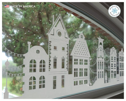 47" White Christmas Window Cling. Dickens Village Street Scene Window Border Christmas Decoration. Snowy Winter Reusable Non-Adhesive Holiday Window Stickers and Door Decor. Made in America.
