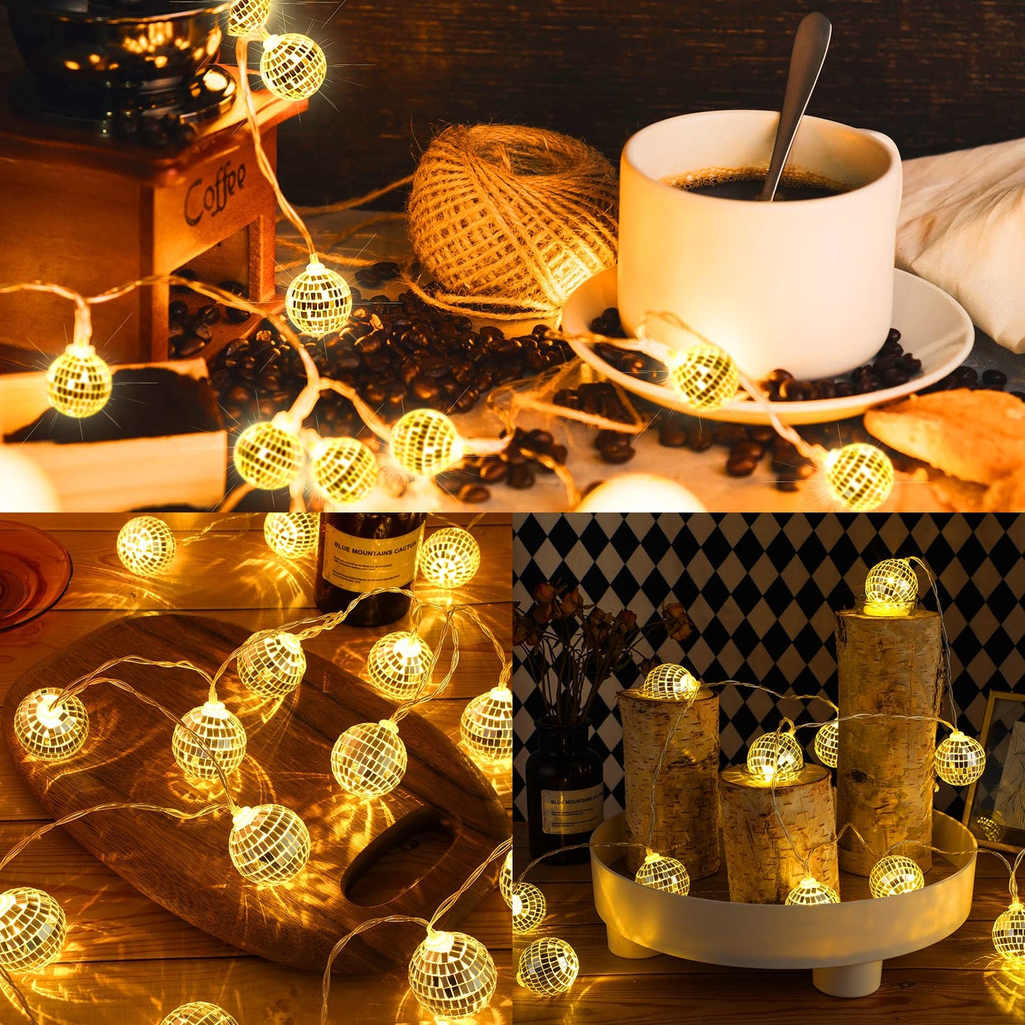 Nosiny 40 Disco Ball String Lights Mirror LED Party String Light Disco Party Decorations for Christmas Wall Tree Outdoor Patio Garden 9.84 Inch Per Piece