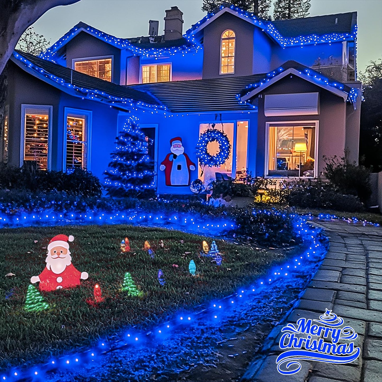 JMEXSUSS 200 LED Blue Christmas Lights Outdoor, Expandable 66ft Blue String Lights Green Wire, 8 Modes Twinkle Xmas Tree Light Plug in for Party Indoor Ceiling Beroom Patio Fence Yard Decor
