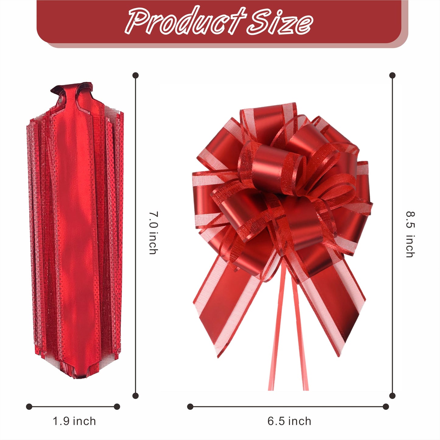 TIMESEEK 10-Pack Classic Red Pull Bows for Gift Wrapping - 6 Inch Reusable Ribbon Bows, Large Instant Floral Decor Bow for Wedding, Christmas, Birthday Decor, Gift Basket & Party Decorations