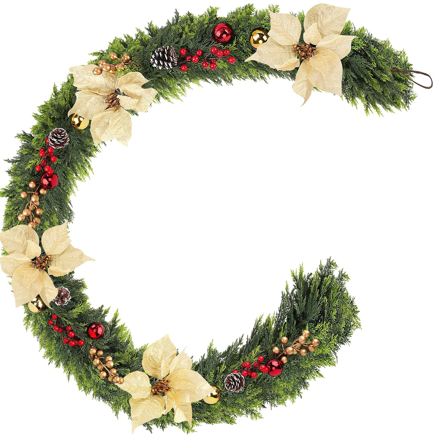 Real Touch Cedar Garland for Home, Thicken Cypress Green Artificial Greenery Garlands, 6FT Realistic Pine Garland with Flowers Berries Pinecones Balls, Cedar Garlands for Christmas in July Decorations