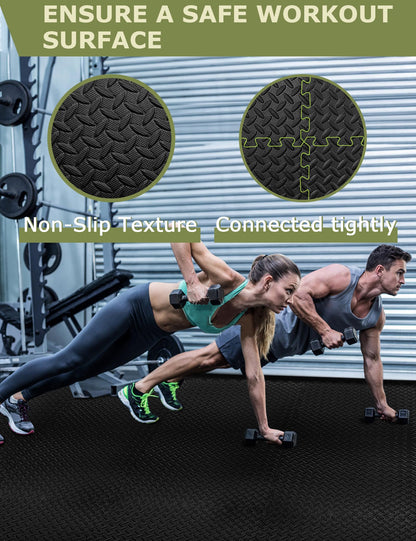 innhom Gym Flooring Gym Mats Exercise Mat for Floor Workout Mat Foam Floor Tiles for Home Gym Equipment Garage, 12 Black
