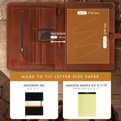 ELIZO Leather Portfolio Padfolio Leather Binder Folder for Men and Women Professional Business Portfolio Organizer Men and Women Antique Letter Strap