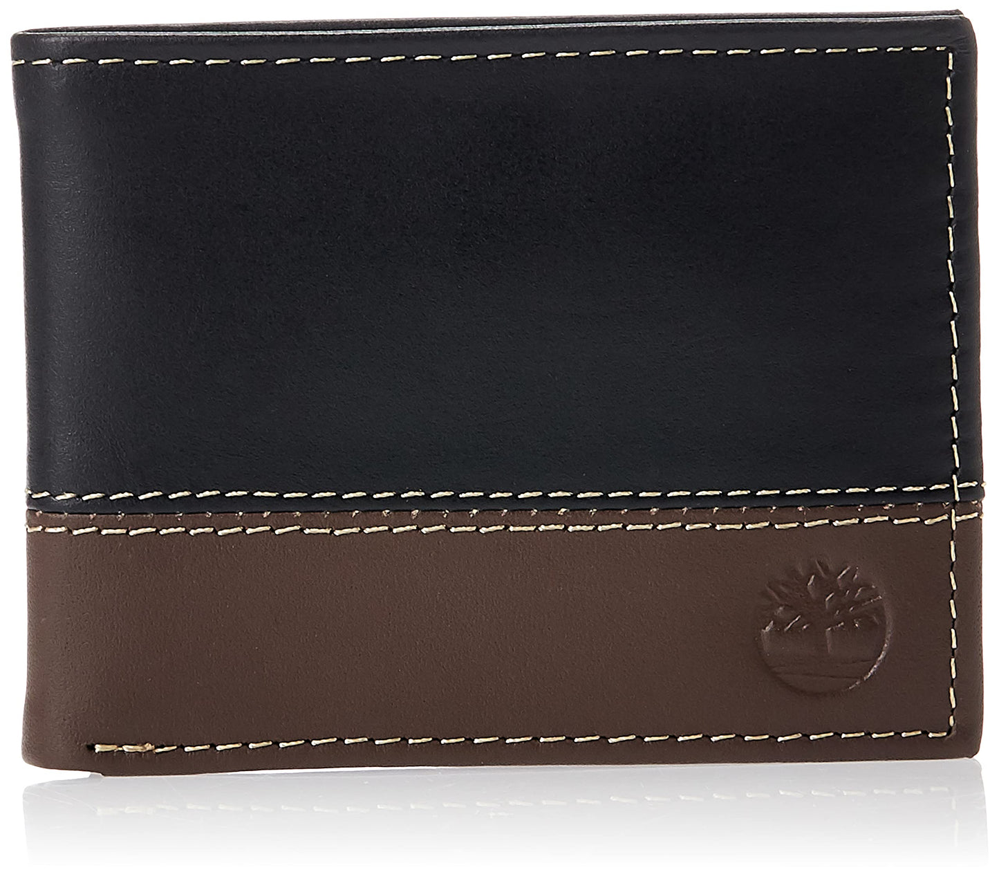 Timberland Men's Leather Passcase Bifold Wallet Hybrid, Black/Cognac, One Size