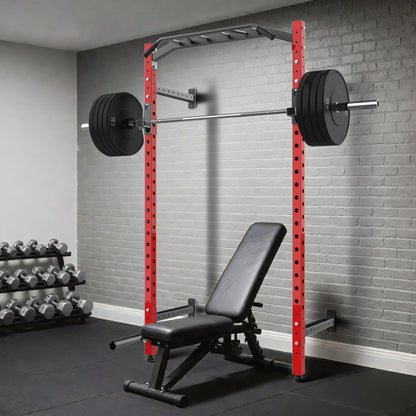 Garvee Wall Mounted Power Rack, 1600LB Commercial Squat Rack for Home Gym with Multi-Grip Pull Up Bar, j-Cups & Landmine Attachment for Home and Garage Gym