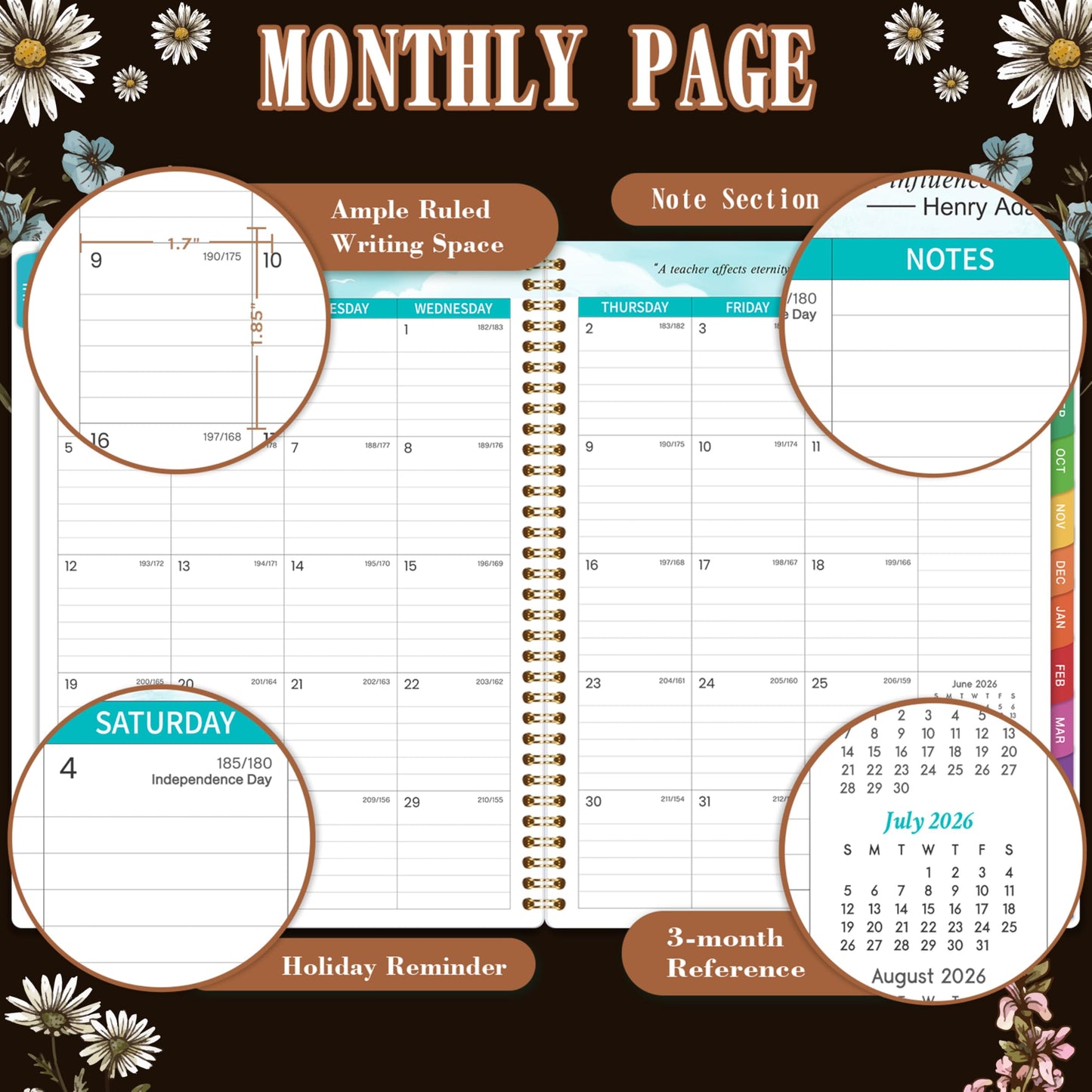 2026-2027 Teacher Planner, Lesson Planner 2026-2027, 8.5" x 11", July 2026 - Jun. 2027, Colorful Monthly Tabs, Inner Pocket